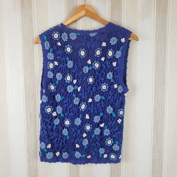 Vintage Sigrid Olsen Crocheted by Hand Sweater Vest‎ Blue Size Small - Picture 8 of 8